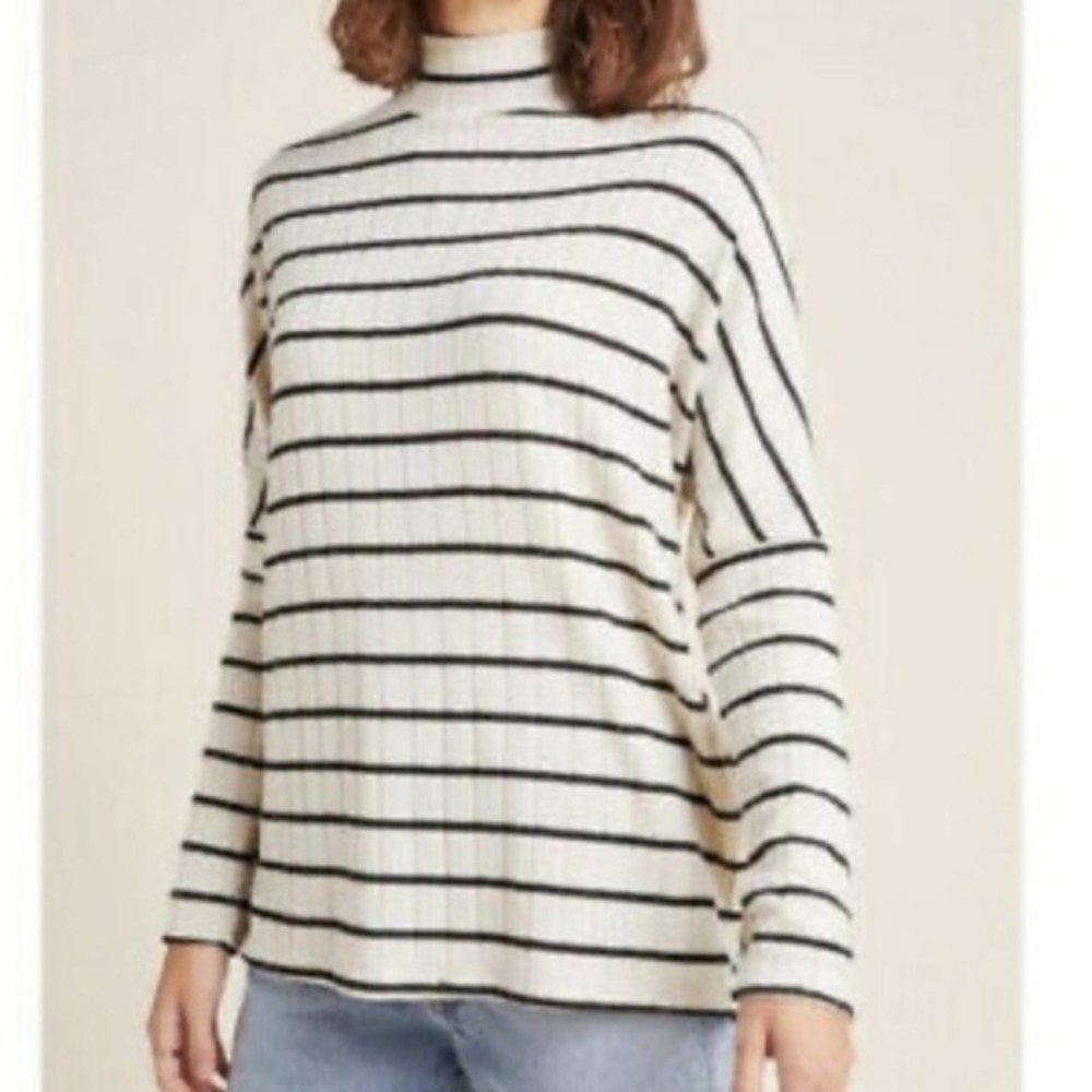 Anthropologie Eri + Ali Fiona Hacci LS Knit Tunic Oatmeal and black striped szM